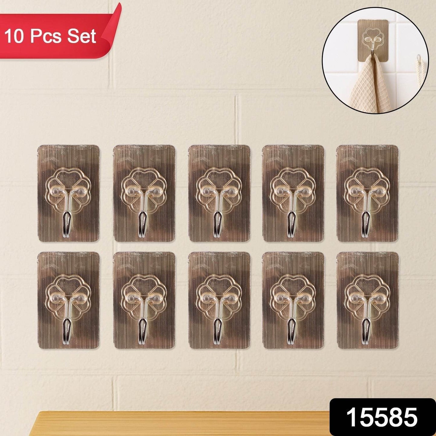 Plastic Adhesive Sticky Waterproof and Oil Proof, Wall Hook (5.5×3.5 Cm & 10 Pc) - Gadgetspiremart