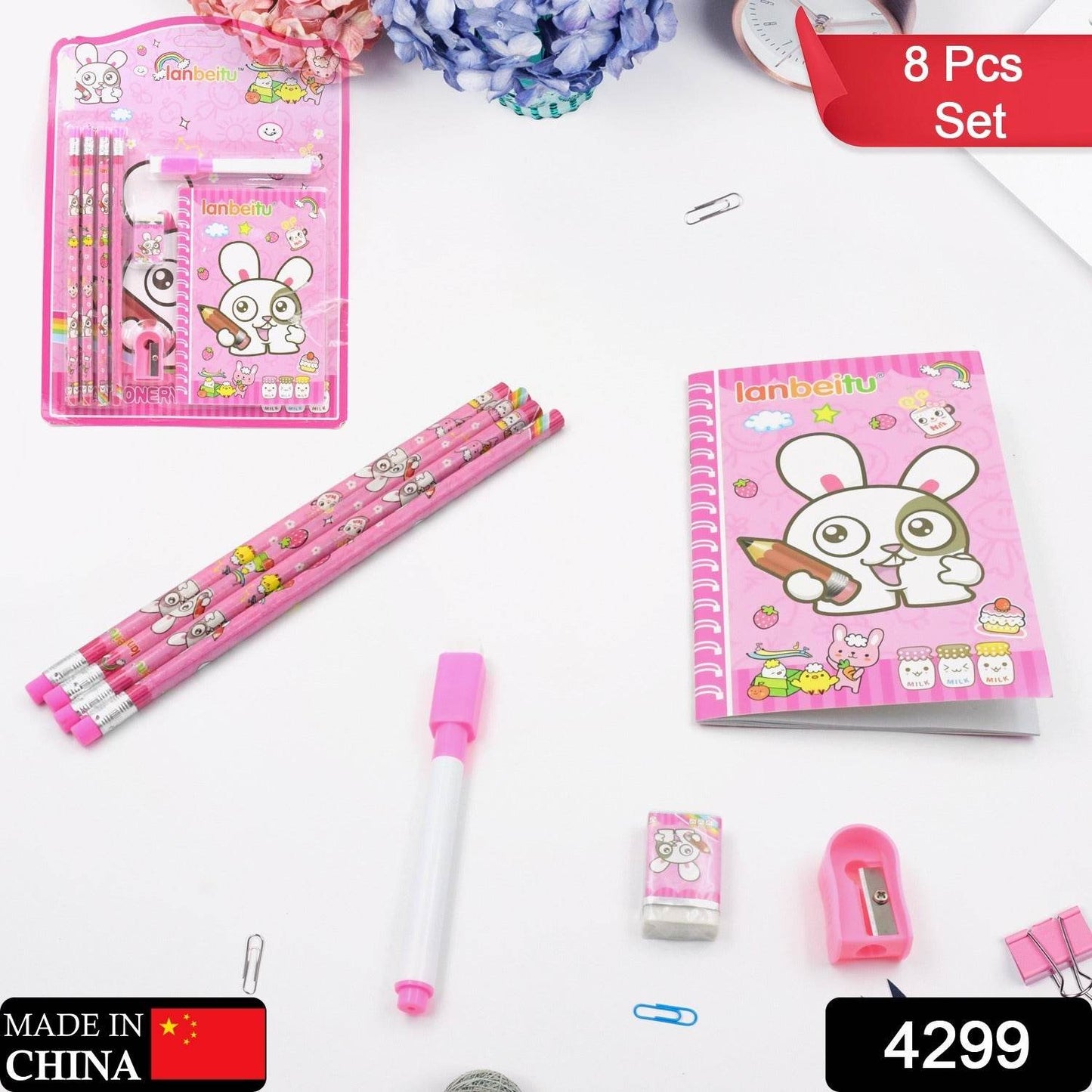Kids' Stationery Kit: Wooden Pencils, Sharpener, Eraser, Diary (8 Pc Set) - Gadgetspiremart