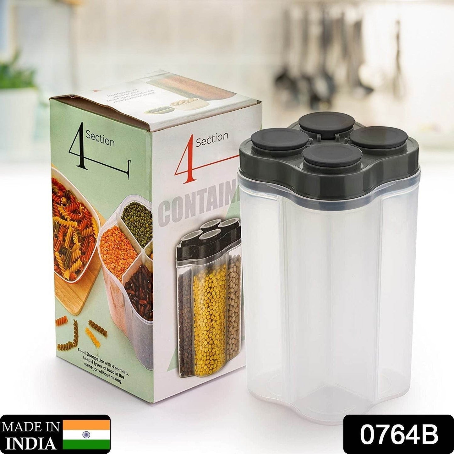 Plastic Lock Food Storage 4 Section Container Jar for Grocery, Fridge Container. - Gadgetspiremart