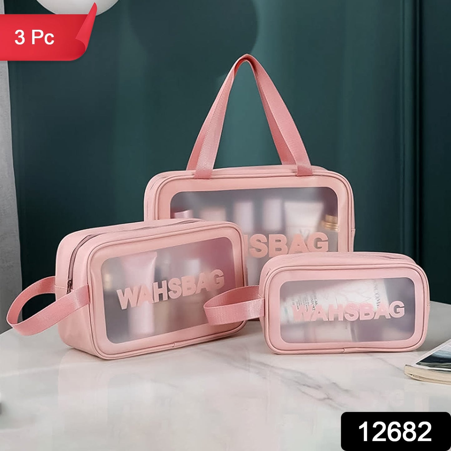 Cosmetic Pouch, Make up Bag for Home & Travel, Toiletry Bag for Cosmetics, Brushes, Accessories Set of 3 Small, Medium & Big - Wash Bag