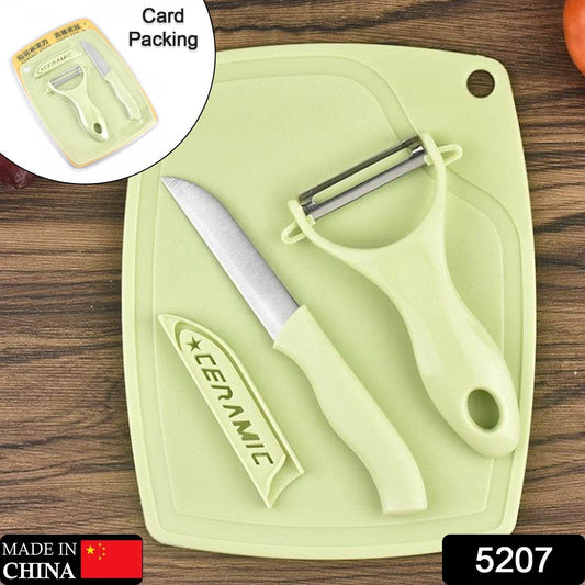 Plastic Kitchen Peeler - Green & Classic Stainless Steel 3-Piece Knife Set Combo - Gadgetspiremart