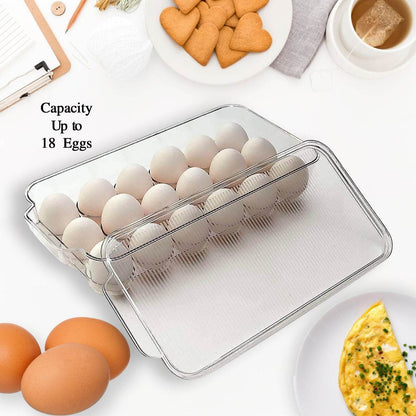 Plastic 18 Cavity Egg Storage Box Or Egg Trays For Refrigerator With Lid & Handles High Quality, Rectangular Egg Tray Box For 18 Egg (1 Pc) - Gadgetspiremart