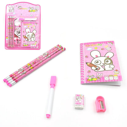 Kids' Stationery Kit: Wooden Pencils, Sharpener, Eraser, Diary (8 Pc Set) - Gadgetspiremart