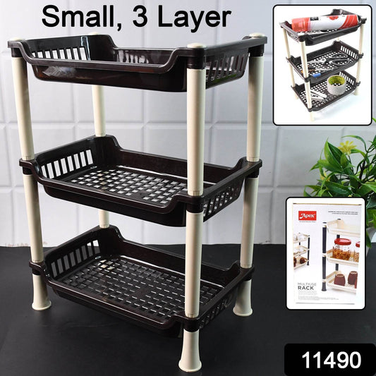 Apex Small Multiuse Plastic Storage Rack Organizer 3-Tier - Gadgetspiremart