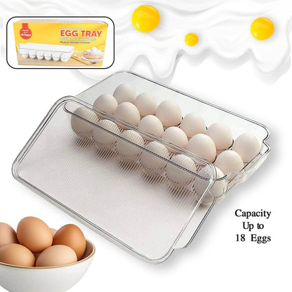 Plastic 18 Cavity Egg Storage Box Or Egg Trays For Refrigerator With Lid & Handles High Quality, Rectangular Egg Tray Box For 18 Egg (1 Pc) - Gadgetspiremart
