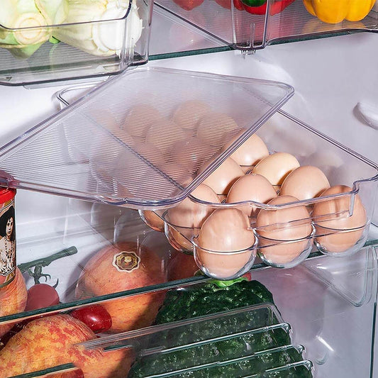 Plastic 18 Cavity Egg Storage Box Or Egg Trays For Refrigerator With Lid & Handles High Quality, Rectangular Egg Tray Box For 18 Egg (1 Pc) - Gadgetspiremart