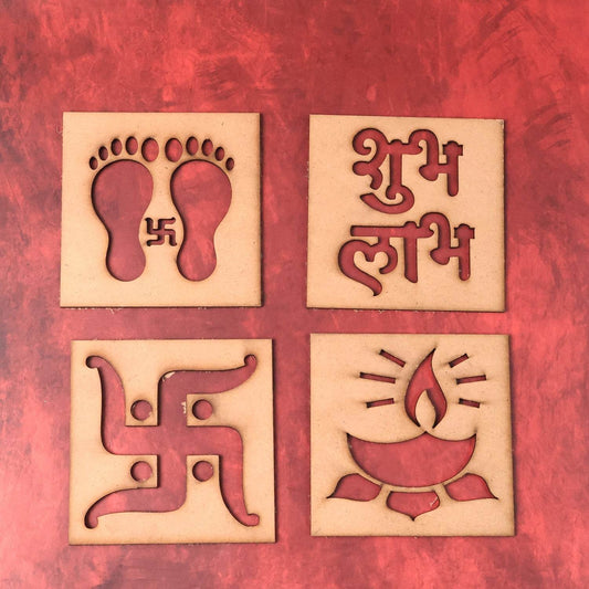 Wooden Decorative Cutouts (Mix Design / 4 Pc) - Gadgetspiremart