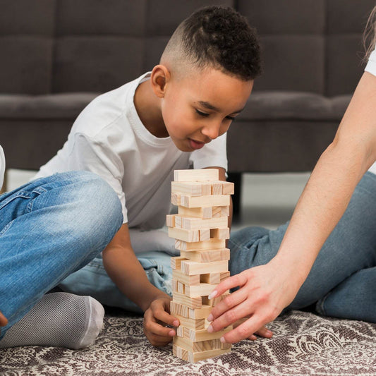 54 Pcs Blocks 4 Dices Wooden Tumbling Stacking Building - Gadgetspiremart
