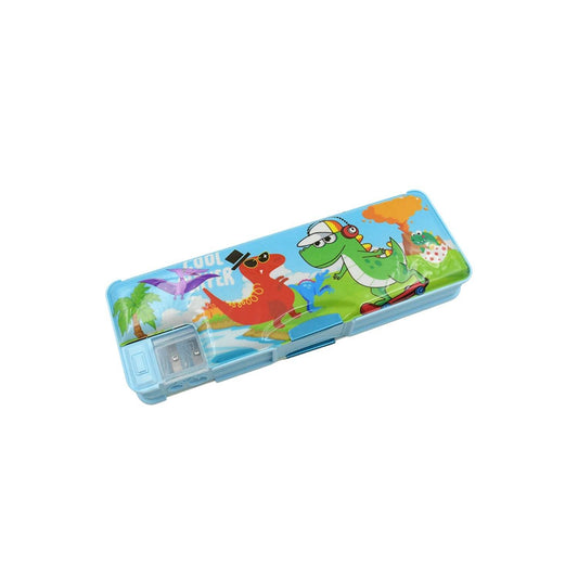 Plastic Multipurpose Compass Box – Double Deck Pencil Case with 2 Compartments & Cartoon Organizer (1 Pc, Mix Design) - Gadgetspiremart