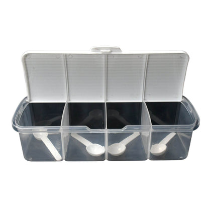 Kitchen Multipurpose Air-tight 4 Sections Storage Containers / Masala Box Pickle (Achar) Jar with 4 spoon for each section (1 Pc / Mix Color) - Gadgetspiremart