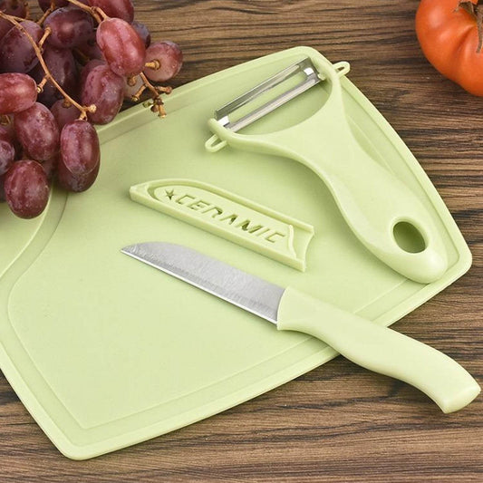 Plastic Kitchen Peeler - Green & Classic Stainless Steel 3-Piece Knife Set Combo - Gadgetspiremart