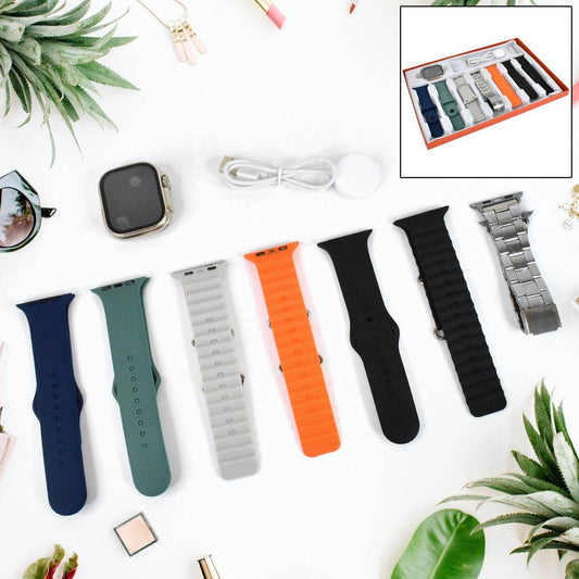 7 in 1 Ultra Smart watch Combo with Seven Classic Straps & Transparent Screen Guard (1 Set / Mix Color) - Gadgetspiremart