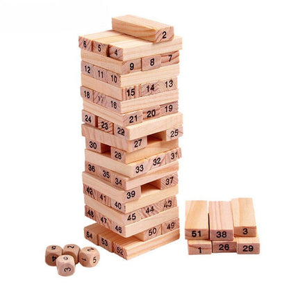 54 Pcs Blocks 4 Dices Wooden Tumbling Stacking Building - Gadgetspiremart