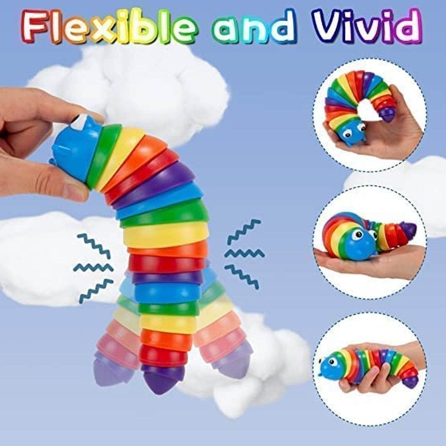 3D Rainbow Color Plastic Slug Fidget Toys  (1 Pc)