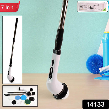 7-in-1 Electric Spin Scrubber Cleaning Brush with Extension Handle (1 Set) - Gadgetspiremart