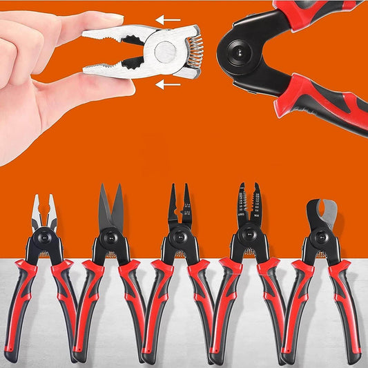 5 in 1 Wire Stripper Pliers Set, Soft Grip, Anti-Slip, Alloy Steel, Cutting, Gripping, Stripping - Gadgetspiremart