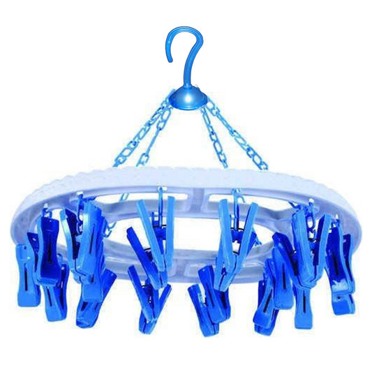 Plastic Round Cloth Drying Stand Hanger with 18 Clips (Multicolour) - Gadgetspiremart