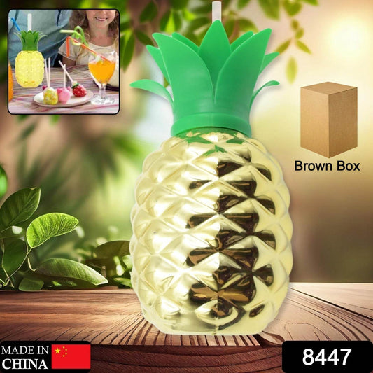 Plastic Pineapple Cups with Straw (1 Pc) - Party Favors, Hawaiian, Beach - Gadgetspiremart