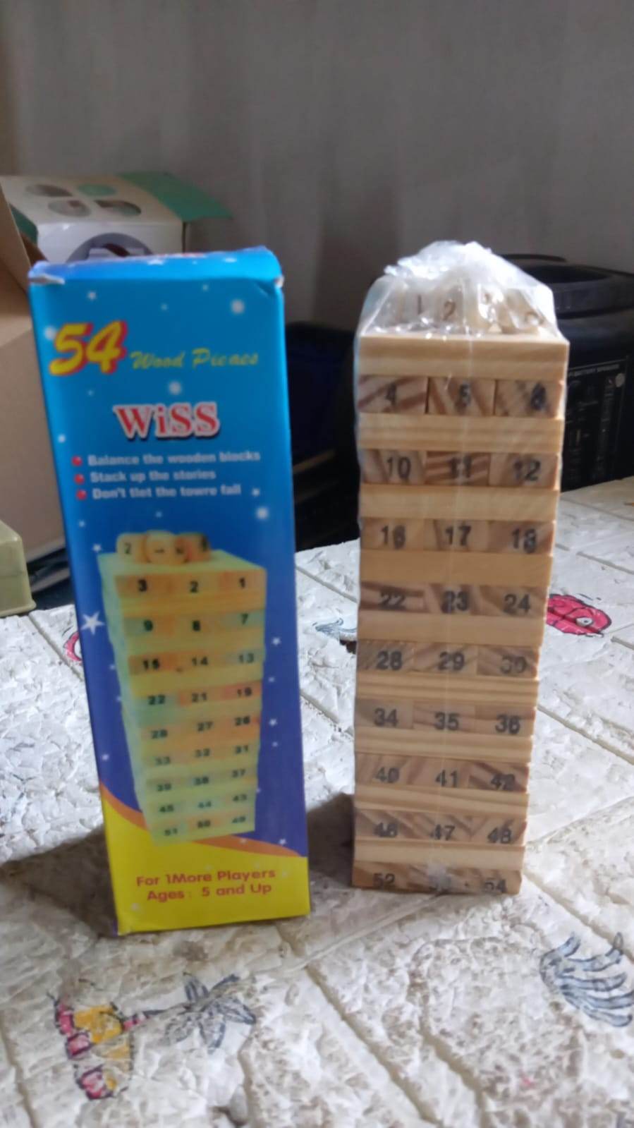 54 Pcs Blocks 4 Dices Wooden Tumbling Stacking Building - Gadgetspiremart