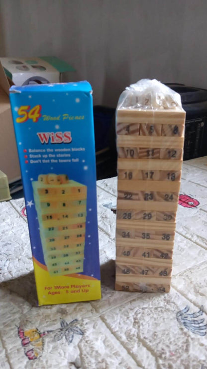 54 Pcs Blocks 4 Dices Wooden Tumbling Stacking Building - Gadgetspiremart