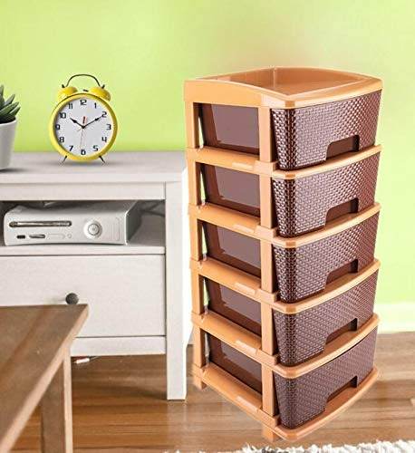 5tier Plastic Modular Drawer System For Multiple Use (Brown colour) - Gadgetspiremart