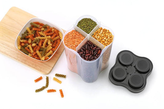 Plastic Lock Food Storage 4 Section Container Jar for Grocery, Fridge Container. - Gadgetspiremart