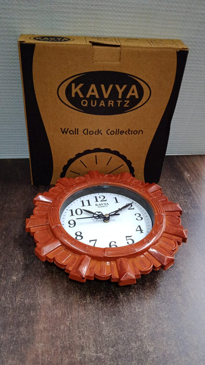 Wooden Look Round Wall Clock - Battery Operated, Easy-to-Read, Plastic Design for Home/Office