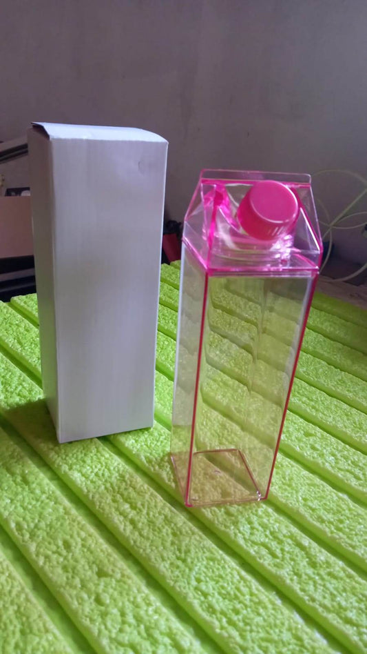 Plastic Milk Carton Colorful Clear Water Bottle, 17 Oz Portable Milk Box Leakproof Square Juice Bottle for Outdoor Sports Travel Camping - Gadgetspiremart