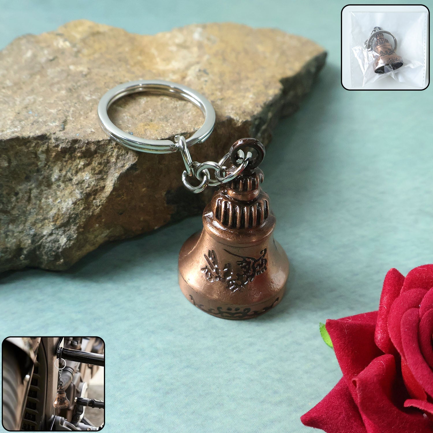 Bell shape mini metal keychain