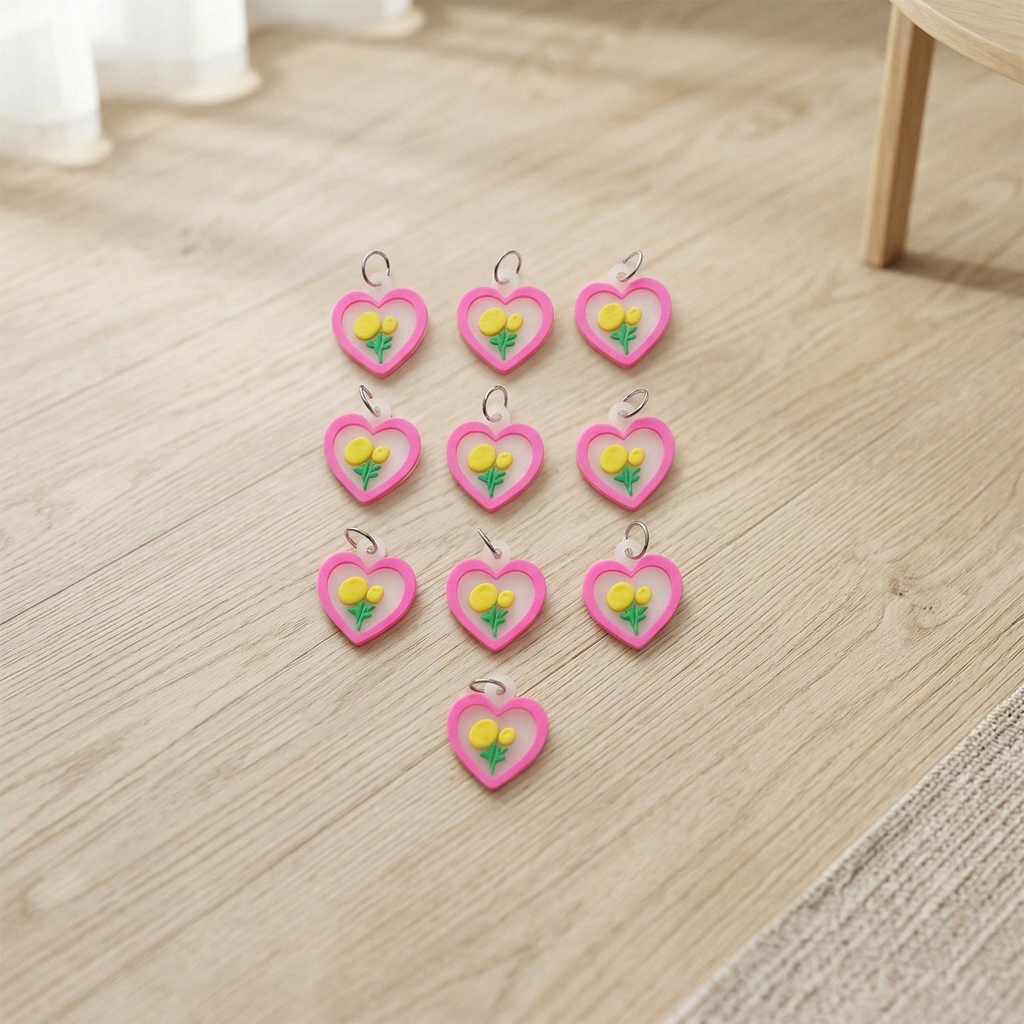Cute Heart Flower Design Bag Charm Keychain Set (10 Pc)