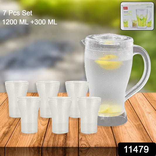 Apex Unbreakable Lemon Jug Set with 6 Glasses – 1200ML Jug + 300ML Glasses Approx - Gadgetspiremart