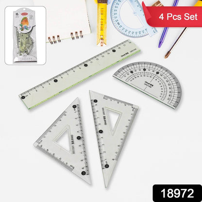4-Piece Geometry Set, Triangle Ruler Protractor Straight Ruler - Gadgetspiremart
