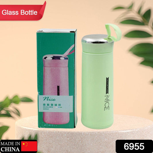 Water bottle 400ml leak proof, glass water bottle with daily water intake for gym and children, Nice Bottle (1 pc /Mix Color) - Gadgetspiremart