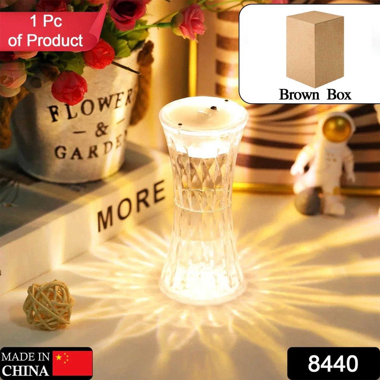 Crystal Table Lamp – Universal Soft Night Light & Study, Bedroom, Office & Children's Room, Diwali (1 Pc)