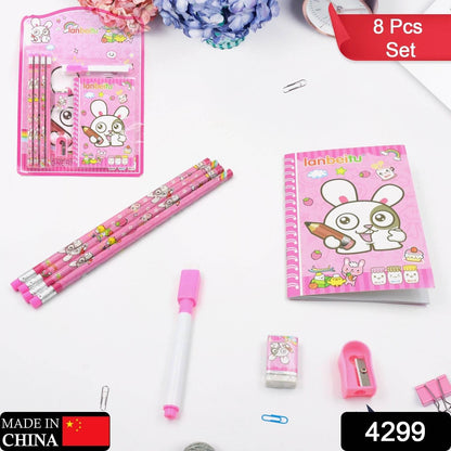 Kids' Stationery Kit: Wooden Pencils, Sharpener, Eraser, Diary (8 Pc Set) - Gadgetspiremart
